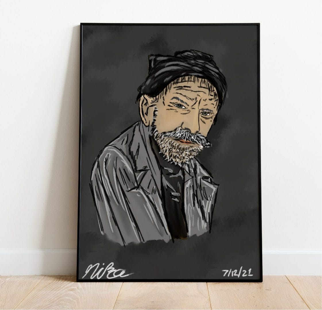 Portrait-Drawing A black and white drawing of an old man with a beard.