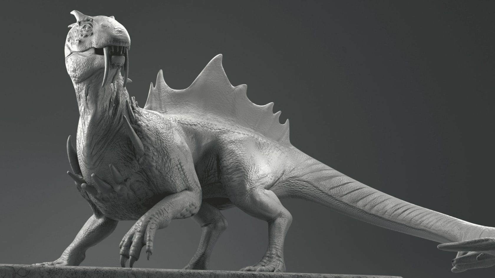A 3d model of a dinosaur standing on a platform.