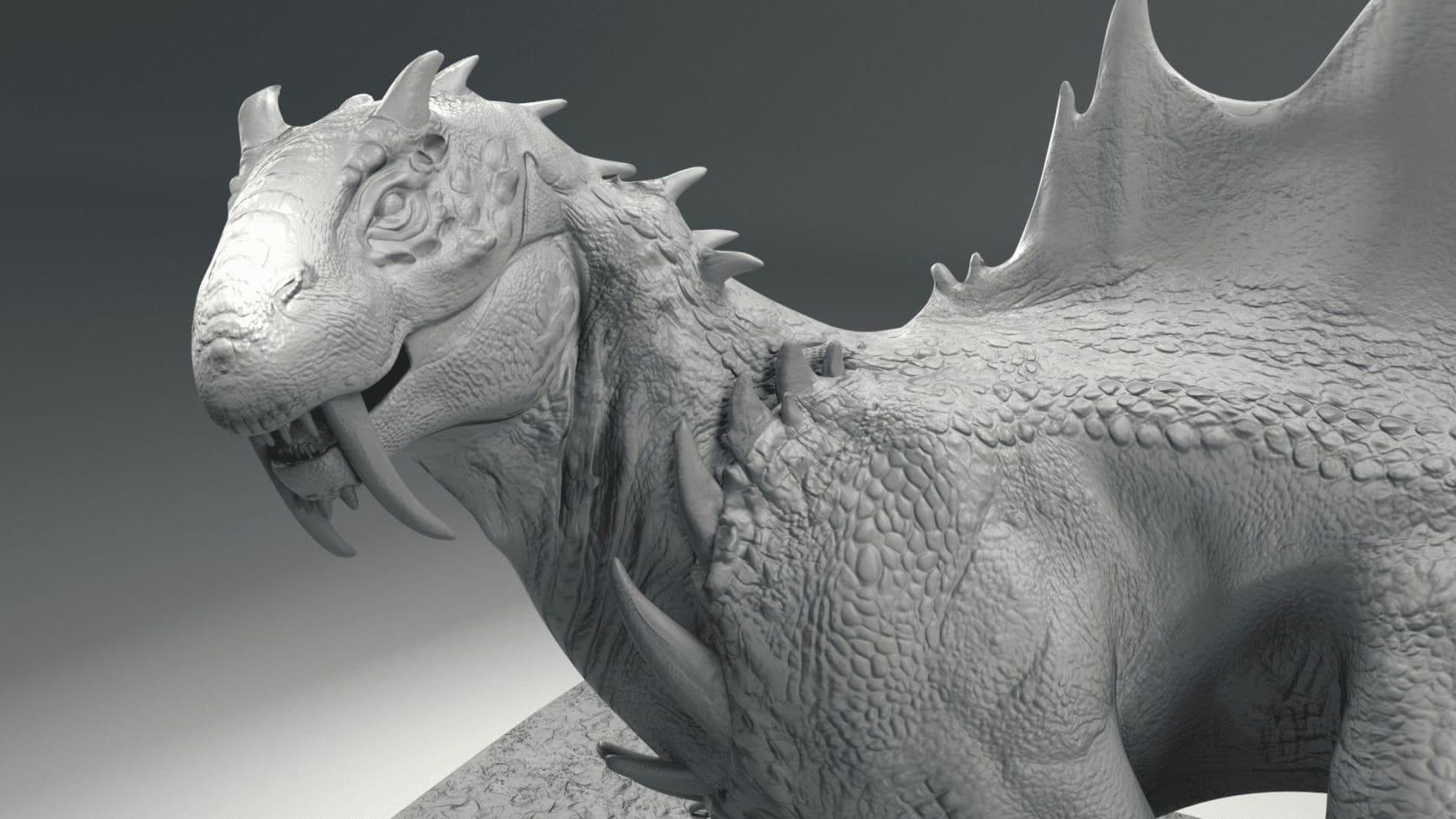 A 3d model of a white dragon.