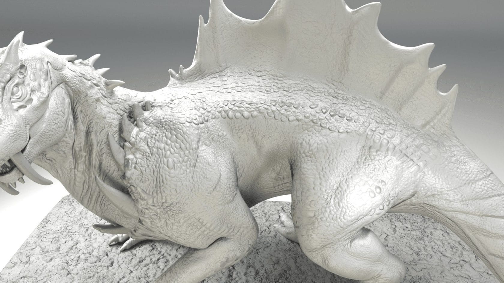 A white dinosaur with sharp spikes.